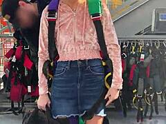Skinny blonde teased outdoors