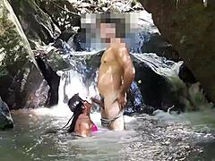 lover's intense anal by waterfall