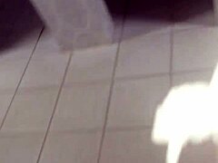 Gangbang pounding in public bathroom stall