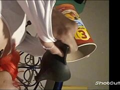 Shemale Enjoys Unique Drink Before Heat