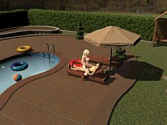 Fantasy princess enjoys poolside ecstasy