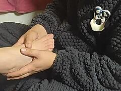 pink-haired wife tempts with touch