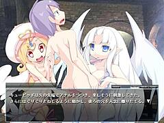 Anime babe with huge curves teases in steamy hentai game.