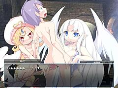 Anime babe with huge curves teases in steamy hentai game.