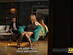 Blonde beauty's marital clash