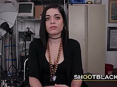 Feisty white chick devours director’s throbbing cock on set