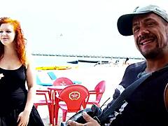 Fiery redhead's open-air passion