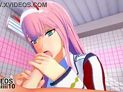 Bold zero two delivers relentless hentai blowjob action