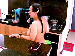 Teasing Kitchen Surprise with Massive Tits