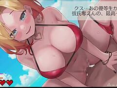 Cartoon femdom and betrayal on dreamy beach.