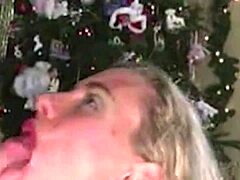 Blonde slut mindy sucks santa for huge cumshot