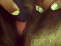 What happens when an ebony bbw rubs clit with loud toy?
