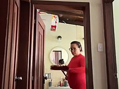 my cute milf neighbor creampies in bathroom