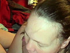 Milf eagerly swallows my load after blowjob
