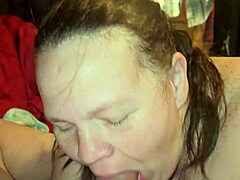 Milf eagerly swallows my load after blowjob
