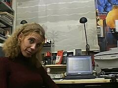 Blonde teen explodes alone at office