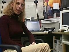 Blonde teen explodes alone at office