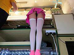 pretty brunette teen flashed upskirt while serving at work
