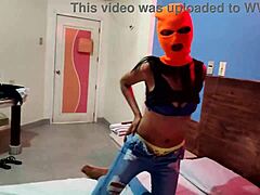 Masked Brunette Stepsister’s Halloween Hotel Seduction