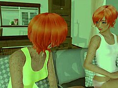 Redhead twins and friend fucked in hentai game