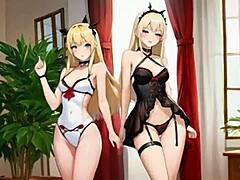 Blonde beauties’ wild hentai magic