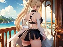 Blonde Hentai Slut Fucked On Balcony