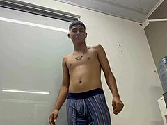 Intense self-pleasure with horny brothers