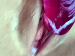 Small and tight vagina with a big sex toy