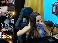Big tits Latina in podcast