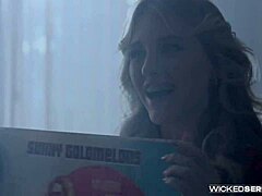 Sunny the blonde girl gets a deepthroat facial in Melody's scene