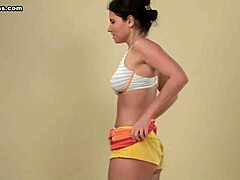 Polina the brunette teen has big soft and saggy natural breasts