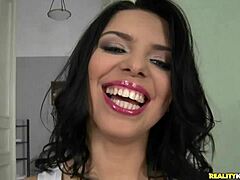 Big natural tits bounce and jiggle during a hot strapon scene
