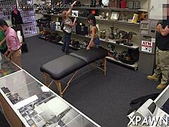 Beauty gets rough fucking inside a shop