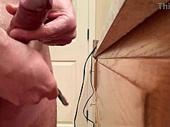 How does he trim cock while edging close?