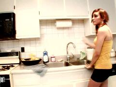 Campus lesbian tease in the kitchen