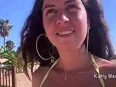 Crazy teen soaking panties on public beach