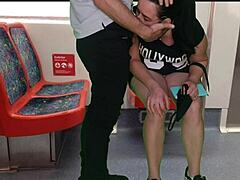 Girl Without Panties on Train Gives Handjob and Blowjob