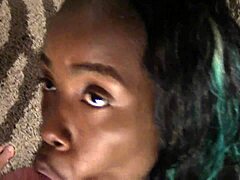 Provocative black beauty teases with toy and mouth