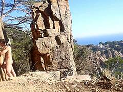 amateur couple's daring outdoor romp on a public path