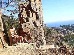amateur couple's daring outdoor romp on a public path