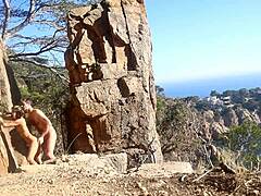 amateur couple's daring outdoor romp on a public path