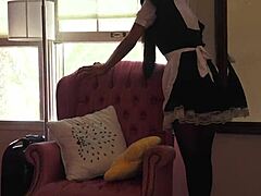 french maid’s daring upskirt while vacuuming