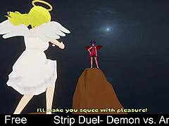 Demon Vs Angel In Cheeky Strip Duel