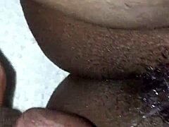 Wet ebony pussy wrecked by huge toy
