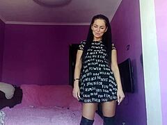 Dominatrix toys with sissy slut in session