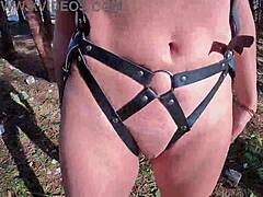Strolling Forest Path In Alluring Harness For Attention