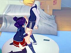 Hentai teen's fierce ball licking
