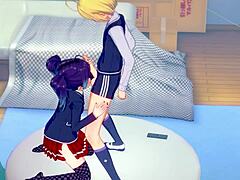 Hentai teen's fierce ball licking