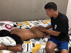 massaging my stepsister turns into hard fucking session
