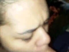 Sloppy latina deepthroats cock with force